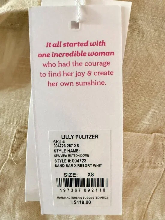 NWT! Lilly Pulitzer Sea View Button Down, Sand Bar X Resort White, Size XS - Picture 9 of 9